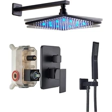 Bathroom Brass 16 Inch LED Rainfall Shower Faucet System W/Handheld Shower