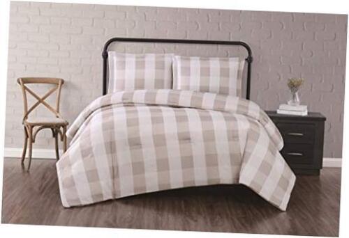 - Comforter + Sham Set - Buffalo Plaid King Khaki/White Comforter Set