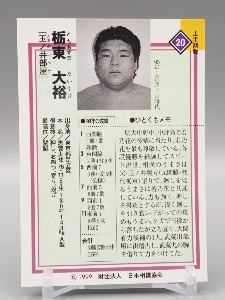 Tochiazuma Daisuke 1999 BBM Sumo Wrestling Card No. 20