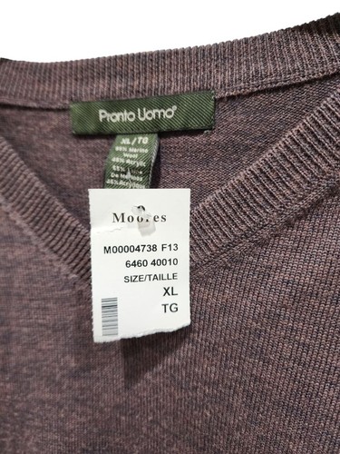Pronto Uomo Sweater Men's Brown Size XL Long Sleeve V-Neck Merino Wool Casual - Foto 9 di 13