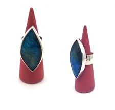 Sterling Silver Marquise Shape Bezel Set Labradorite Ring Handmade