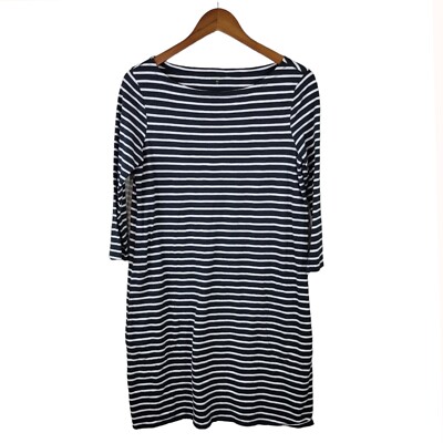 Garnet Hill T-Shirt Dress Size 8 A-Line Comfort Striped Cotton Casual Black  | eBay