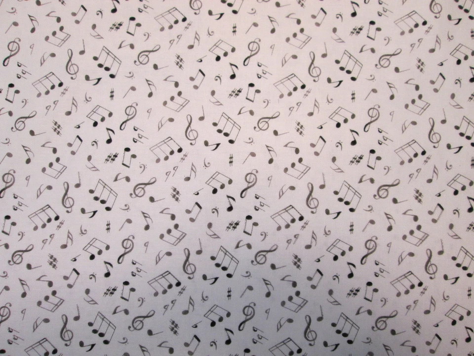 NOTAS MUSICALES SALVAJE NEGRO BLANCO FONDO TELA ALGODÓN BTHY Foto 2 de 4