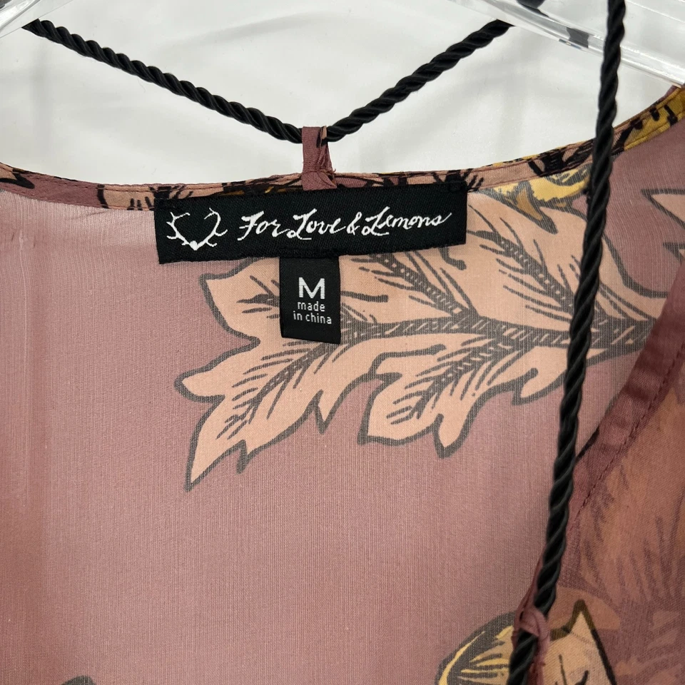 For Love & Lemons Maxi Dress Womens M Floral Pink Boho Peasant Tiered Sheer - Image 4 of 4