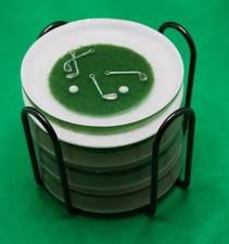 Handmade Resin Golf Coaster Set of 4 Tee 4" + Holder Green Gift Father's Day