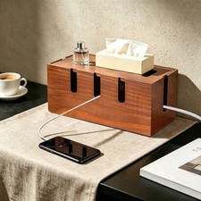 Wire Storage Box, Cable Management Box Wood Desktop Power Cord Organizer Box