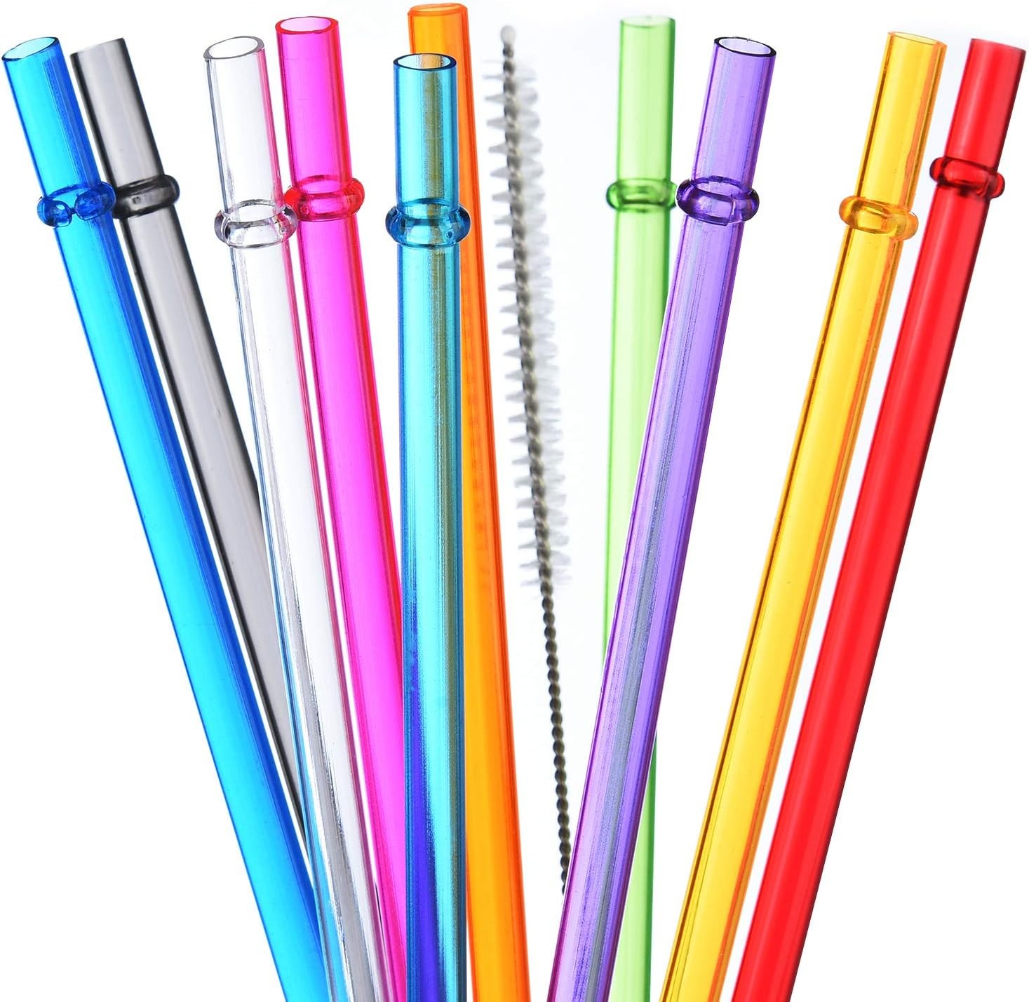 ALINK 10.5 in Long Reusable Plastic Straws with Brush, Tritan Hard Plastic Tumbl