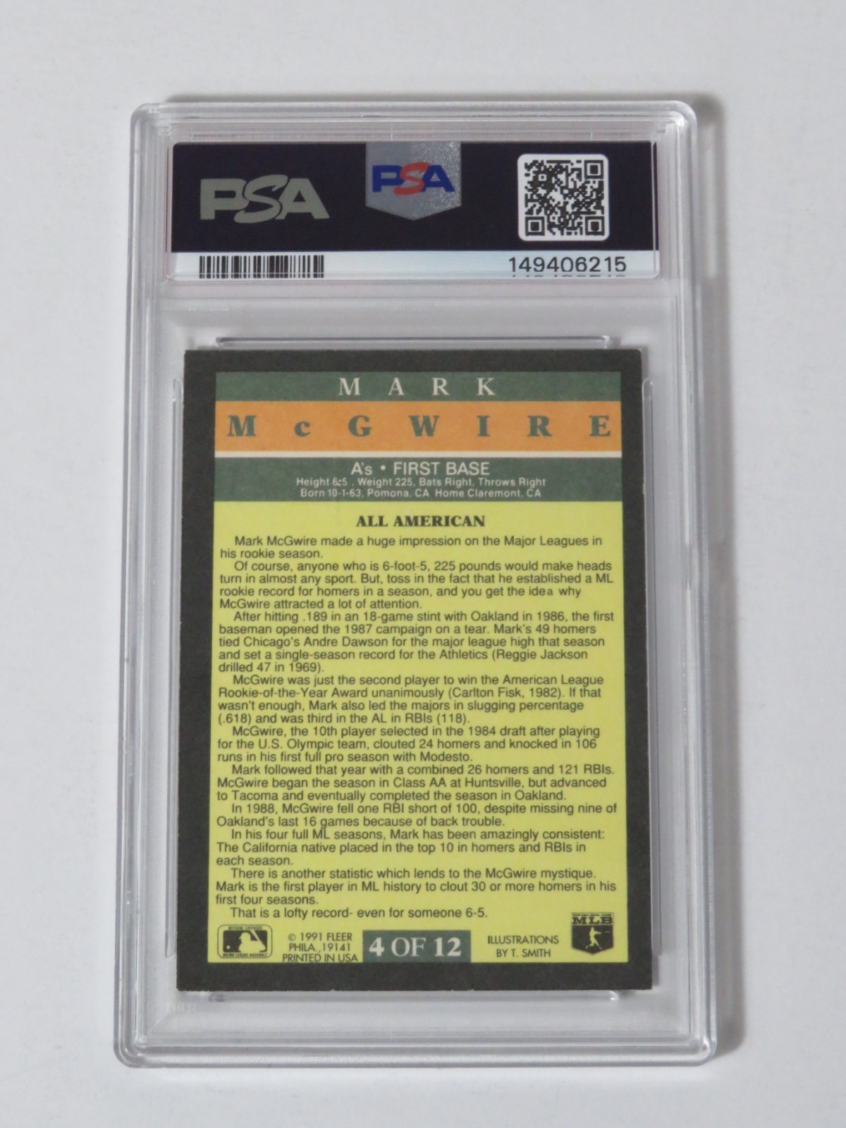 Mark McGwire A's Signed Autograph 1991 Fleer Pro-Visions Card # 4 PSA 10 Auto view 6
