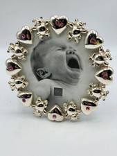 ZY - Cadre Photo Bébé Rond Argenté Oursons Cœurs Strass Rose