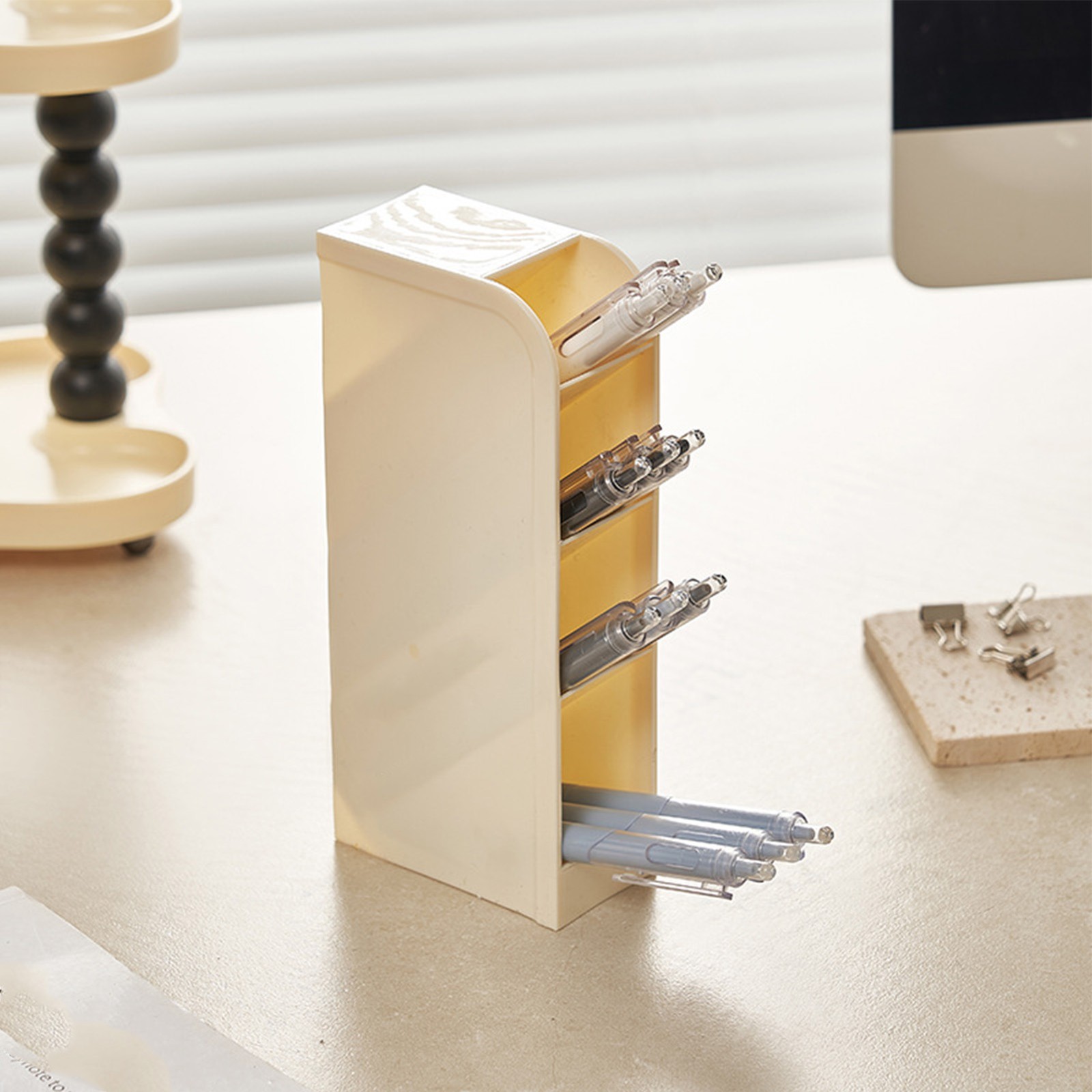 Pen Holder Plastic Inclined Large Capacity Pen Organizer For Desktop Stationery