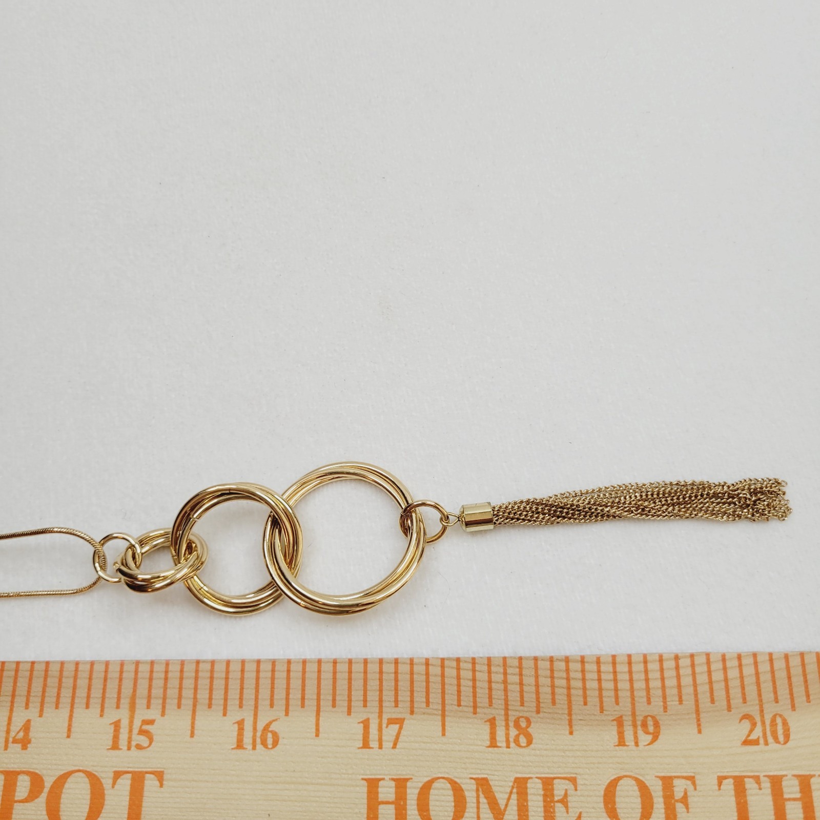 Gold Tone Snake Chain Interlocking Ring Pendant T… - image 8