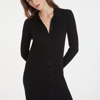 Open Edit Ribbed Button-Down Midi Dress