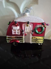 Mercury glass camper ornament transpac glitter red green silver