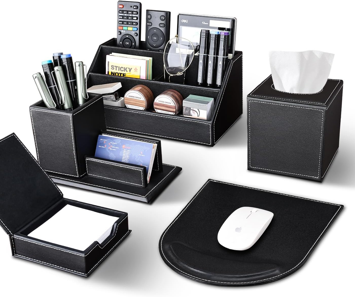 5PCS Desk Organizer and Accessories Set, Pu Leather Office S
