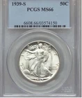 1939-S PCGS/CAC MS66 WALKING LIBERTY HALF. WHITE BLAZER, IMMACULATE FIELDS