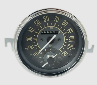 VW BUG BUS GHIA ISP 120 MPH ODOMETER SPEEDOMETER WITH CLOCK BEIGE NUMERICAL FACE
