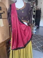 embroidered choli for women with dupatta and skirt, multi-color floral design