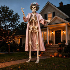 12 Foot Skeleton Lady Costume Outfits for Halloween Yard Decorations and Parties