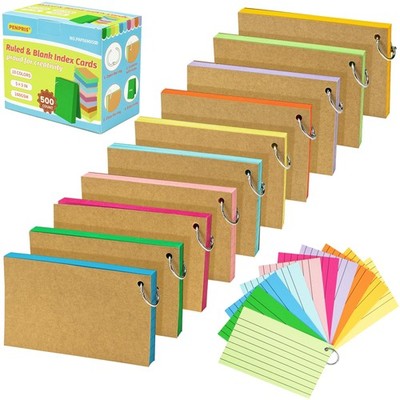 500 Stück farbige Karteikarten mit Ringen - 10 Farben 5''x3'' 