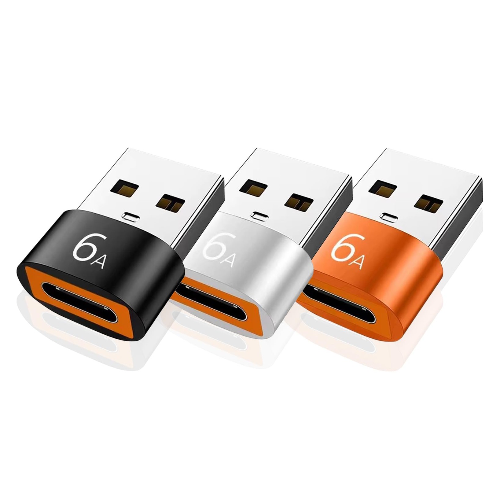 3-Pack USB-A to USB-C Adapter 6A Fast Charging OTG Converter USB 3.0