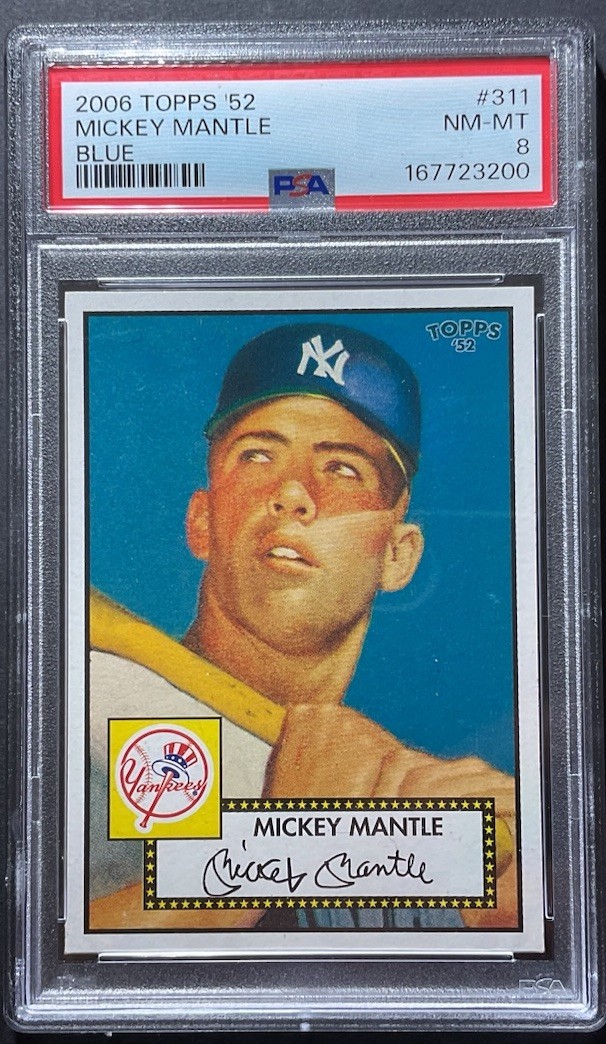 2006 TOPPS '52 BLUE #311 MICKEY MANTLE PSA 8
