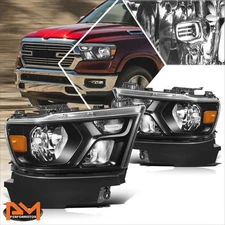 For 19-24 Ram 1500 Factory Style Headlights Assembly Black Housing Amber Corner