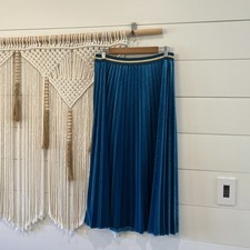 Anthropologie Maeve Pleated Skirt Blue Green Size Medium Velour Formal