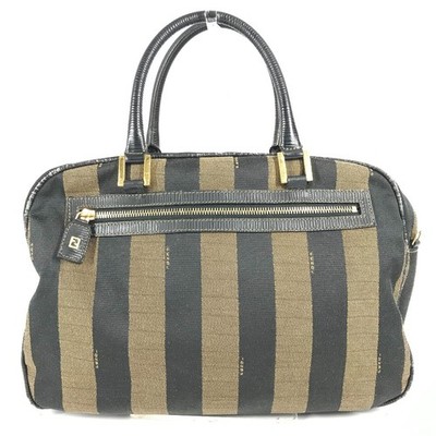 FENDI vintage Pecan Bag Hand Bag Leather/Canvas Black/khaki