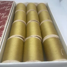Vintage NOS Bestso Twist Thread Wooden Spools Box of 12 #152 Mustard Gold     2
