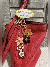 Genuine Leather Flower Bag Charm Key Fob NWOT