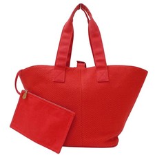 Hermes Panier De Plage PM Tote Bag Handbag Red Toile Chevron Canvas Pouch 99