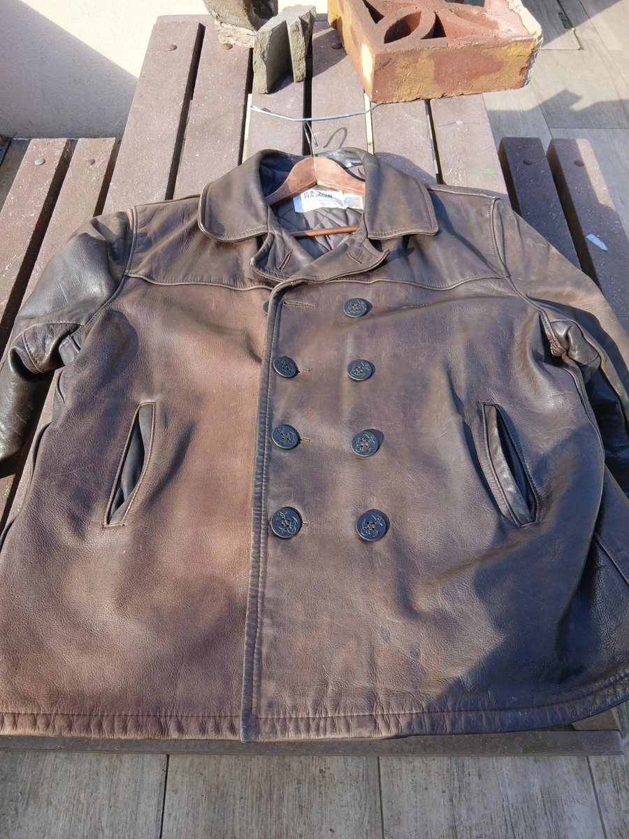 Abrigo Schott NYC cuero genuino guisante talla 48 XL marrón