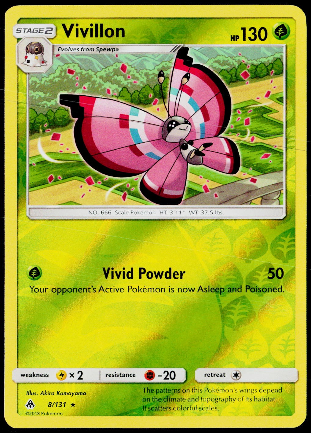 Vivillon 8/131 Rare Forbidden Light Pokemon Reverse Holo Near Mint