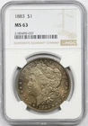 1883 $1 NGC MS 63 (Original Toning) Morgan Silver Dollar