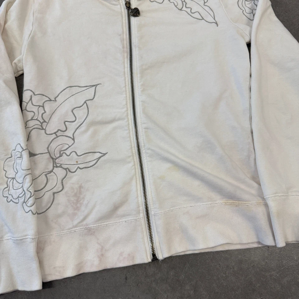 Sudadera con Capucha Vintage Y2K Vertigo Paris Estampado Floral Manga Larga Blanca Cremallera Completa 8 Pequeña Foto 4 de 4