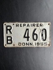 1955 Connecticut License Plate REPAIRER R/B 460