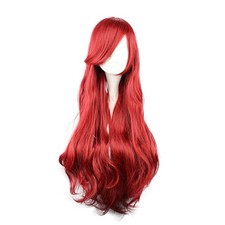 Human Hair Wigs for Women 32" Curly Red Wig with Wig Headphone