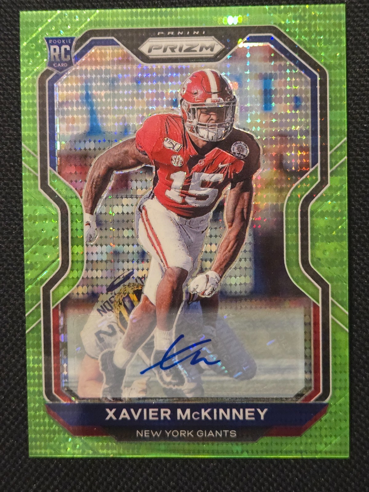 Xavier McKinney Panini Prizm #349 Autograph Neon Green Pulsar