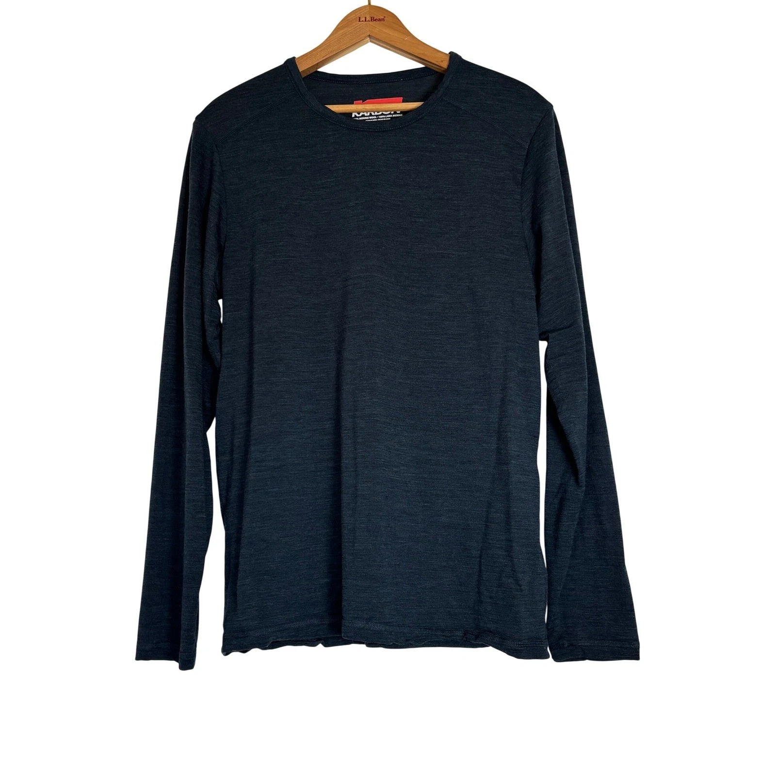 Karbon Mens Medium 100% Merino Wool Long Sleeve Base Layer Top Navy Charcoal