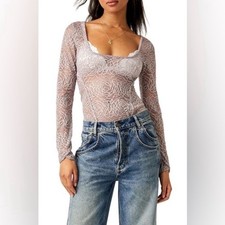 NWT Free People Intimately Thimble Floral Lace Bodysuit in Lavender Size Large