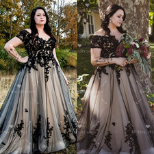 Gothic Wedding Dresses Black & Champagne Off Shoulder Plus Size Bridal Gowns