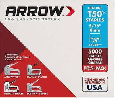Arrow Fastener 505IP Heavy Duty T50 Staples for Upholstery, 5/16 in., Clear 