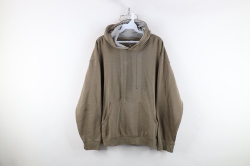 Vtg Y2K Streetwear Mens Medium Distressed Blank Hoodie Sweatshirt Olive Green
