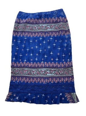Vtg Y2K Rampage Pull-on Skirt Sz XS/S Glitter Lace Tribal Festival Boho Blue/Pnk