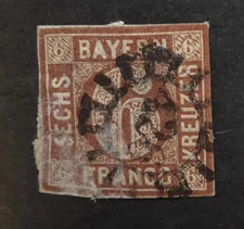 GERMANY Bavaria 6 kr. Scott# 5 Michel# 4II Used Stamp Faults 1850 T19389