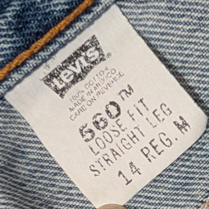 Vintage Y2K Levi 560 Mens Loose Fit Straight Leg Light Wash Denim Size 14 Reg M thumbnail 7