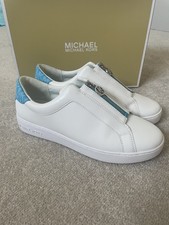 Michael Kors Women's Keaton Zip Up Slip-On Sneakers White Blue Size 6.5 No Box