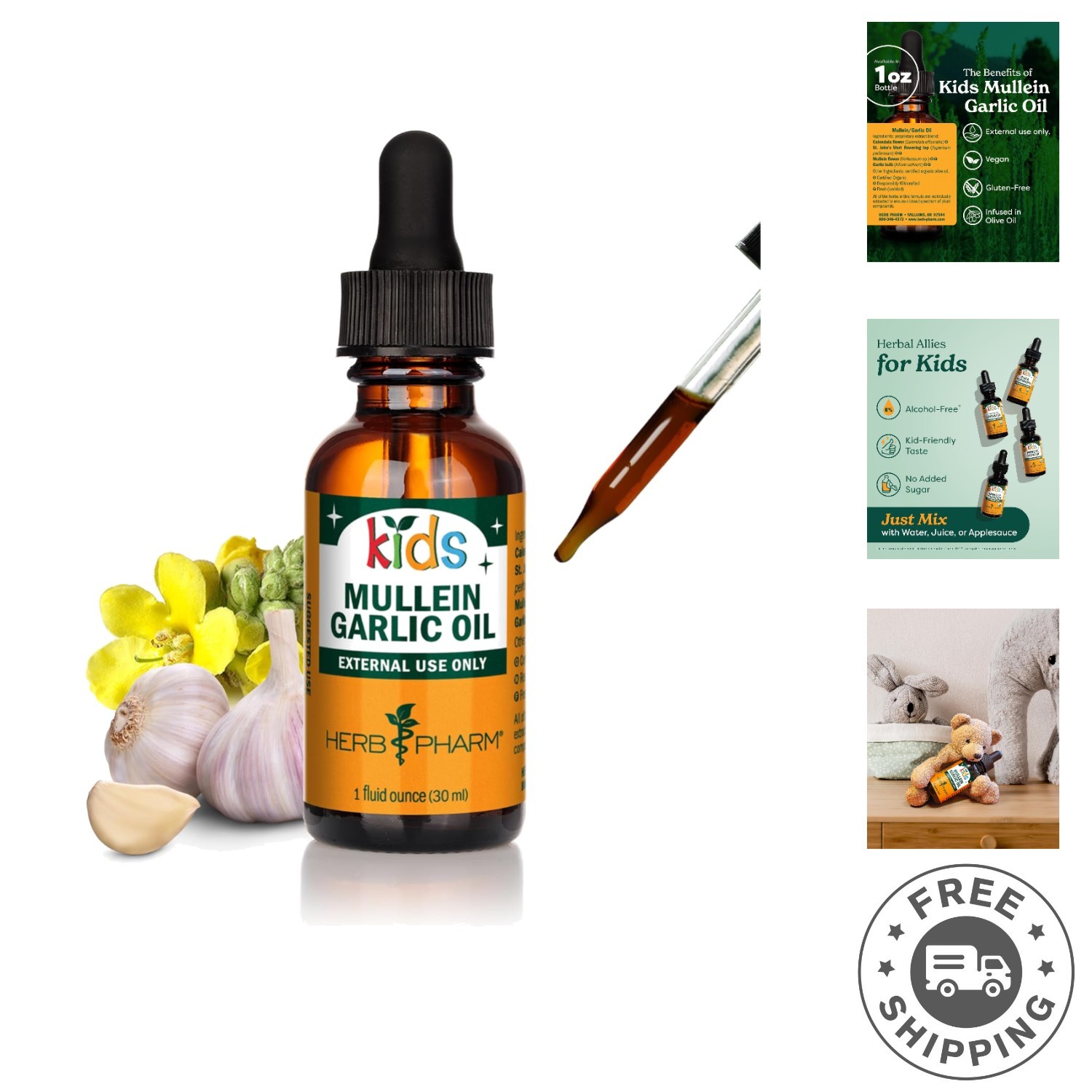 Nurture with Kids Mullein & Garlic Ear Drops - Natural 1 Fl Oz for Ages 1-10