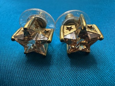 Joan Rivers VTG Gold-Toned and Champagne Colored Star Stud Earrings/Pierced Ears