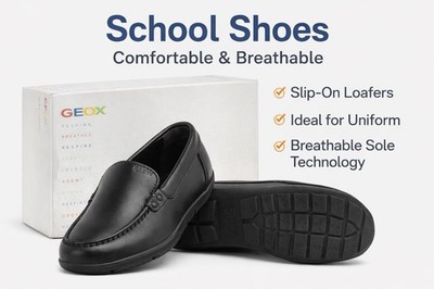 Geox Respira J NEW FAST B.B Boys Black Leather Slip-On Loafer Shoes Size 3 US 